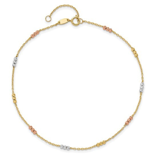 10K Tri-Color Beaded Anklet