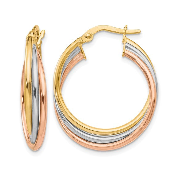 10k Tri-Gold Round Hoop Earrings