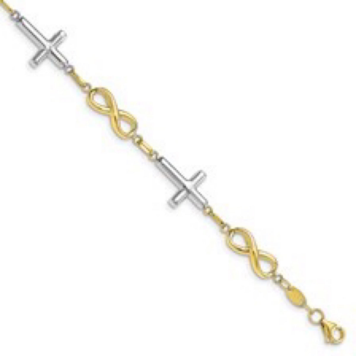 10K Two-Tone Cross And Infinity Bracelet