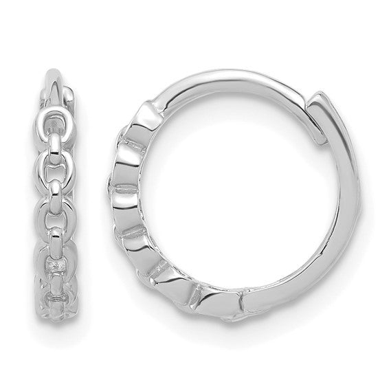 10K White Gold Link Pattern Huggie Hoops