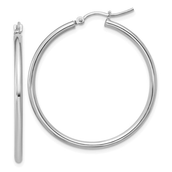 10K White Gold Polished Hinged Hoop Earrings