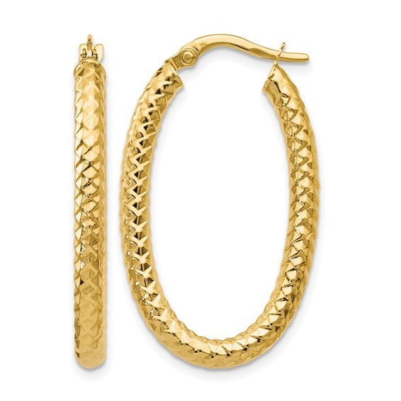 10K Yellow Gold Textured Oval Hoops