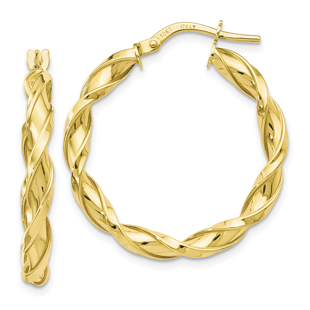 10K Yellow Gold Twisted Round Hoop Earrings
