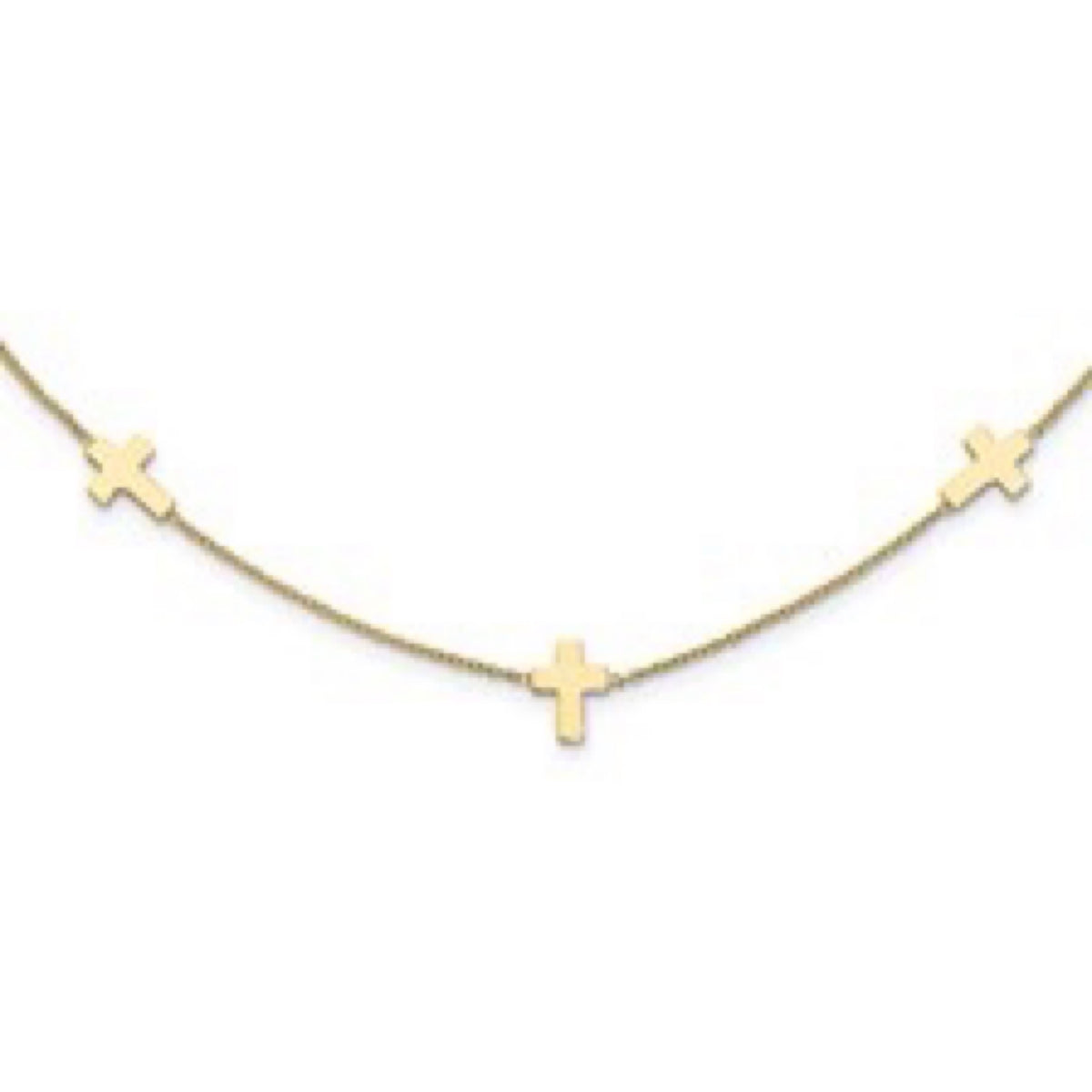 14K Yellow Gold Cross Station Necklace