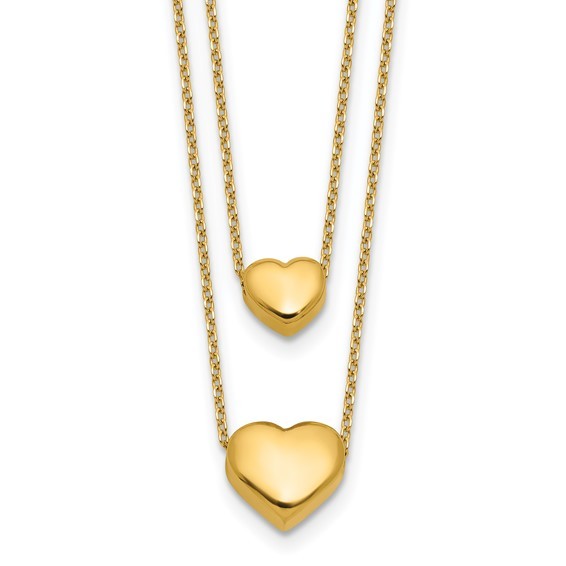 14K Yellow Gold Double Strand Heart Necklace