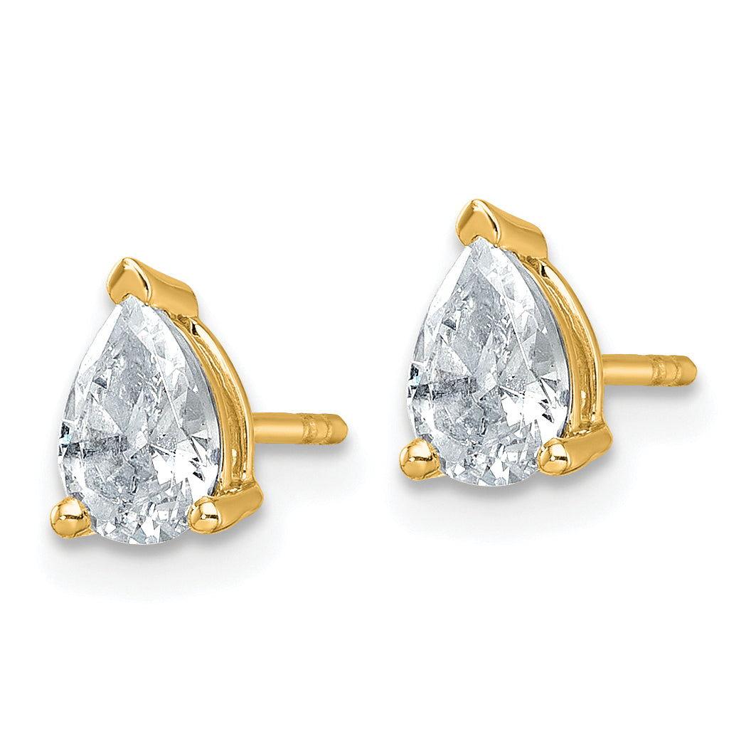 14K yellow gold 1 ct. t.w. lab grown pear diamond stud earrings, side view