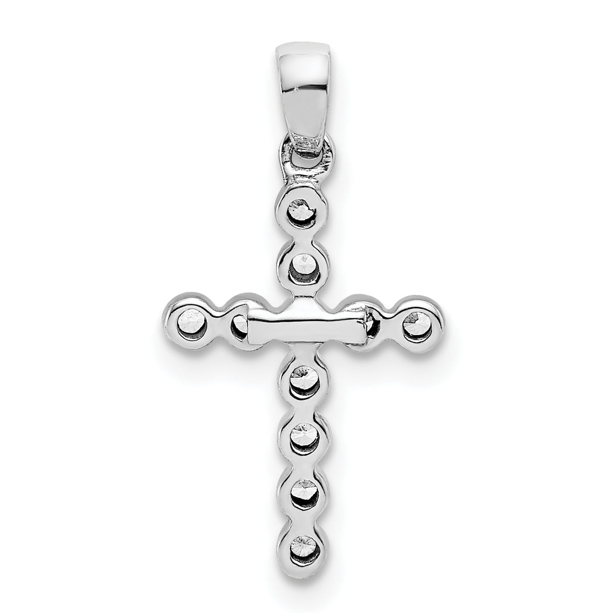 14K white gold lab grown diamond cross pendant, back view