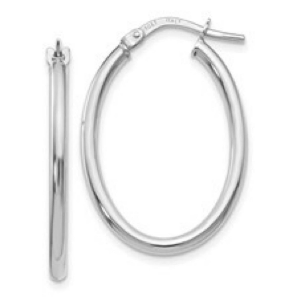 10K White Gold Oval Hinged Hoop Earrings