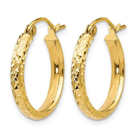 10K Yellow Gold Textured Round Hoops