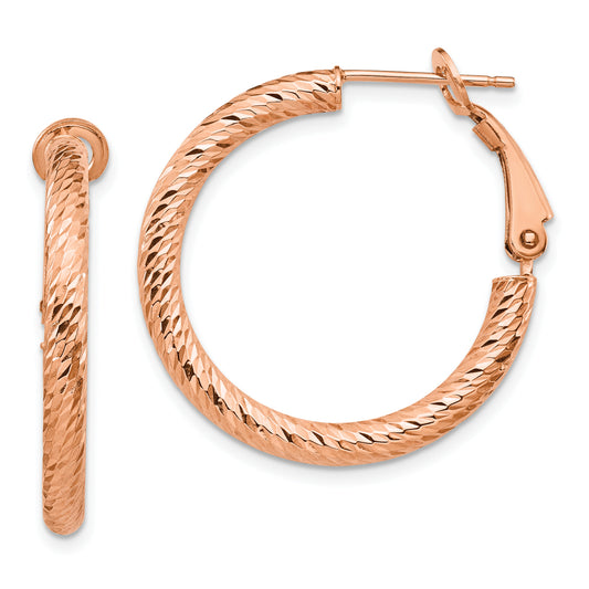 10K Rose Gold D/C Round Omega Back Hoop Earrings
