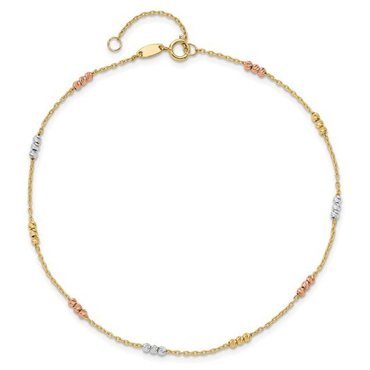 10K Tri-Color Beaded Anklet