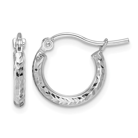 10k White Gold Diamond Cut Small Hoop Earrings