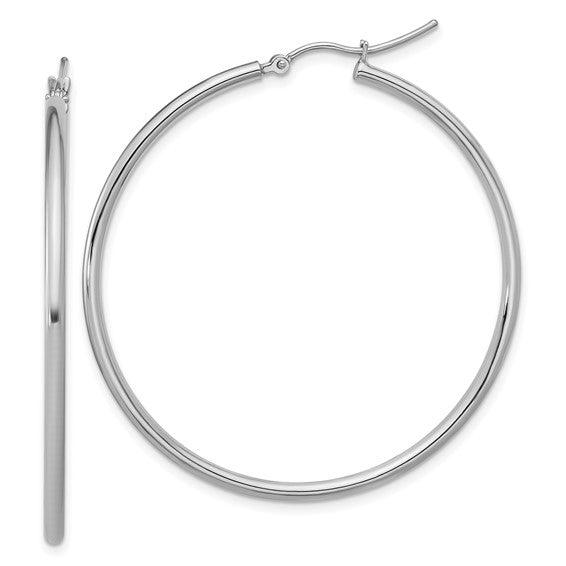 10K White Gold Polished Hinged Hoop Earrings