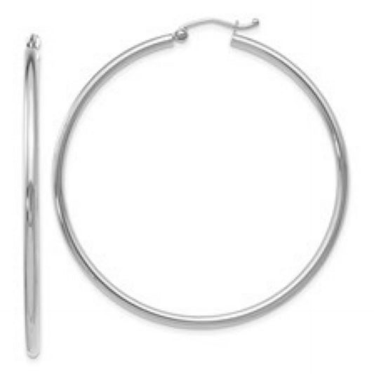 10K White Gold Polished Hinged Hoop Earrings