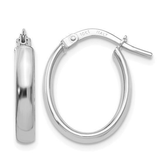 10K White Gold Polished Oval Hoop Earring