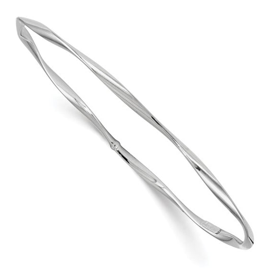 10K White Gold Polished Twisted Slip On Bangle