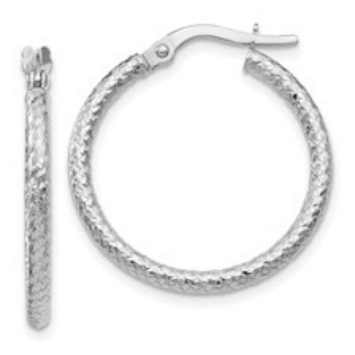 10K White Gold Textured Hinged Hoop Earrings