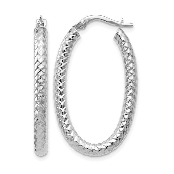 10K White Gold Textured Oval Hoops
