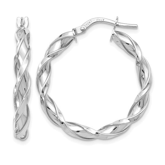 10K White Gold Twisted Hoops