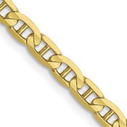 10K Yellow Gold 3mm Concave Anchor Chain
