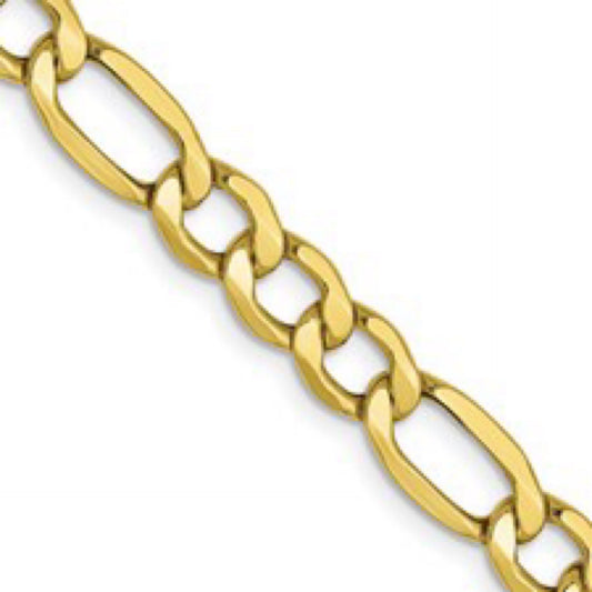10K Yellow Gold 5.35mm Semi-Solid Figaro Chain