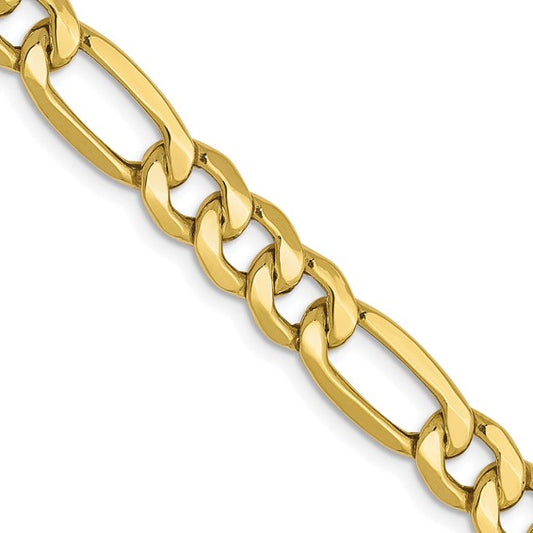 10K Yellow Gold 6.6mm Semi-Solid Figaro