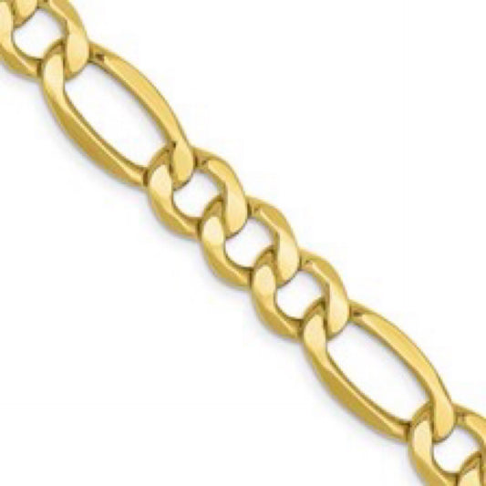 10K Yellow Gold 7.3mm Semi-Solid Figaro