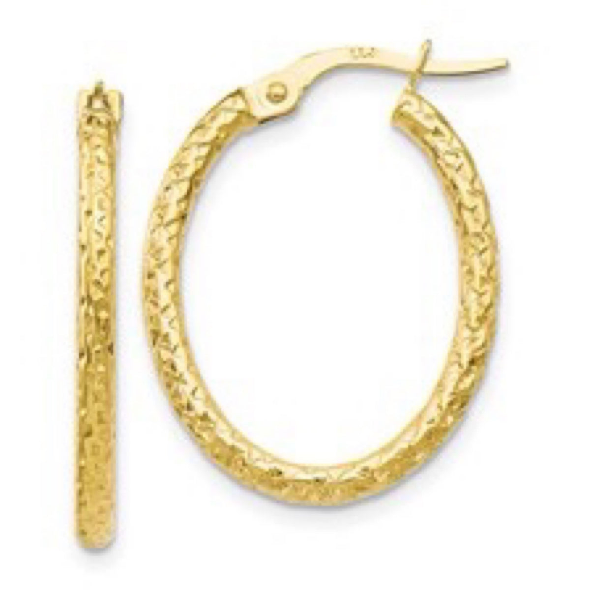 10K Yellow Gold Diamond Cut Oval Hoop Earrings