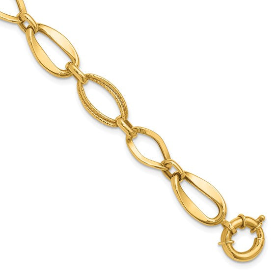 10K Yellow Gold Polished and Textured Fancy Link Bracelet