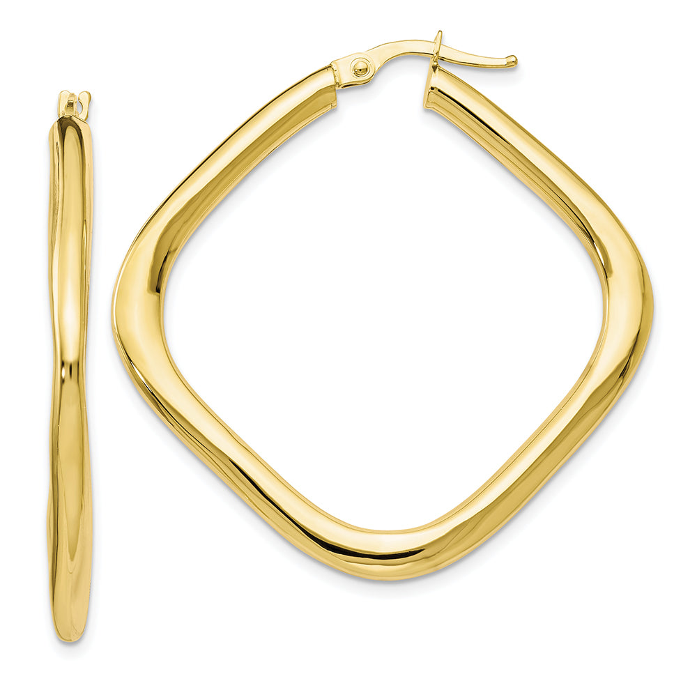 10K Yellow Gold Polished Large Square Hoop Earrings