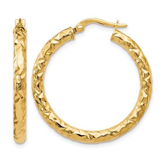 10K Yellow Gold Textured Hoop Earrings