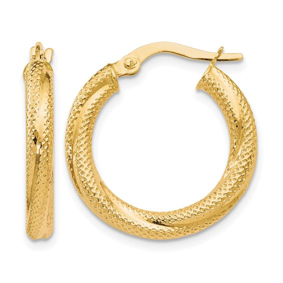 10K Yellow Gold Textured Hoop Earrings