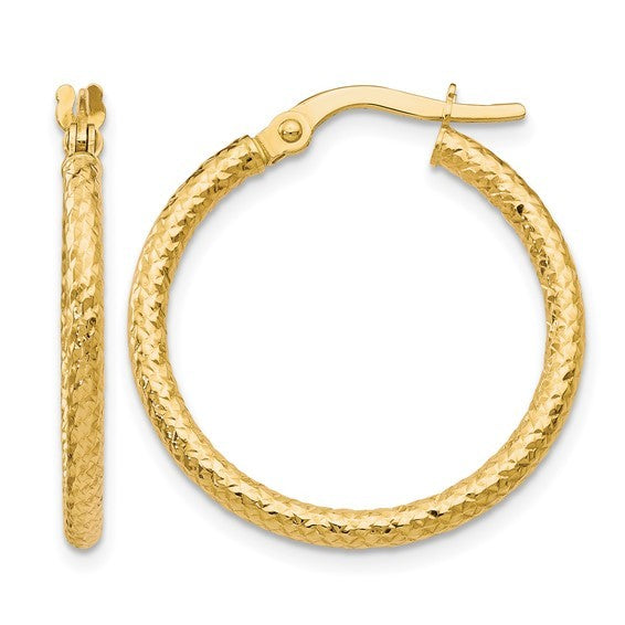 10K Yellow Gold Textured Hoops