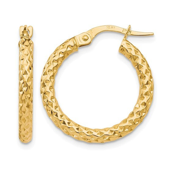 10K Yellow Gold Textured Hoops