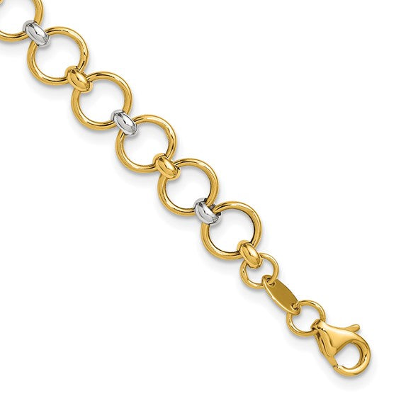10k Yellow Gold with Rhodium Fancy Circle Link Bracelet