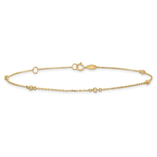 14K CZ Station Anklet With Extension