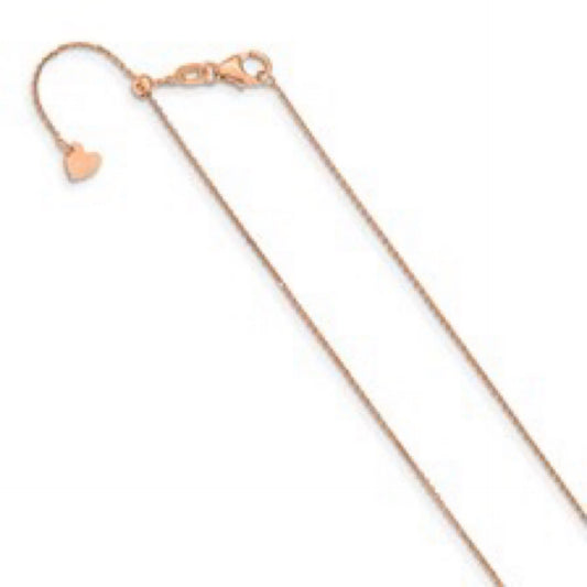 14K Rose Gold 1mm Adjustable Diamond Cut Cable
