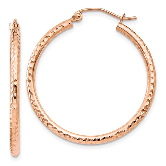 14K Rose Gold Diamond Cut Hoop Earrings