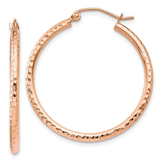 14K Rose Gold Diamond Cut Hoop Earrings