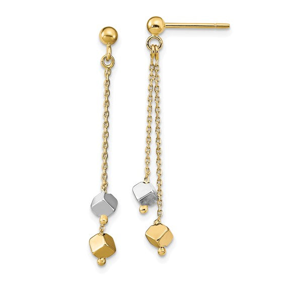 14K Two-Tone Beaded Post Dangle Earrings