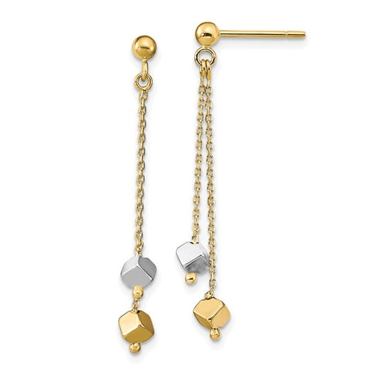 14K Two-Tone Beaded Post Dangle Earrings