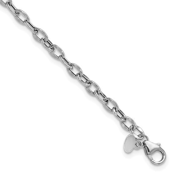 14K White Gold Fancy Flat Cable Link Bracelet