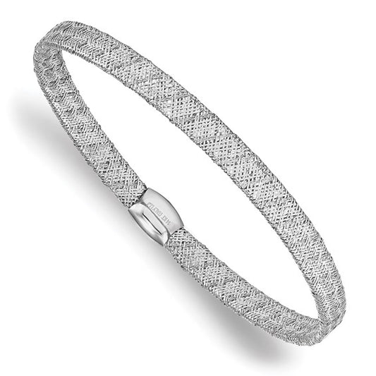 14K White Gold with Rhodium Plating Fancy Mesh Stretch Bracelet