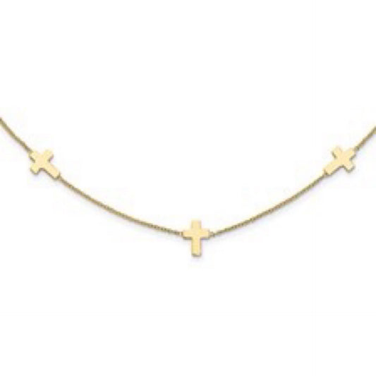 14K Yellow Gold Cross Station Necklace
