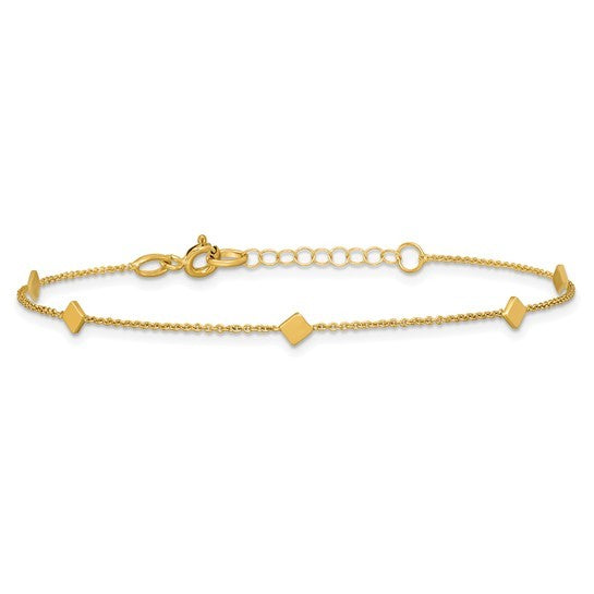 14K Yellow Gold Diamond Shape Station Bracelet