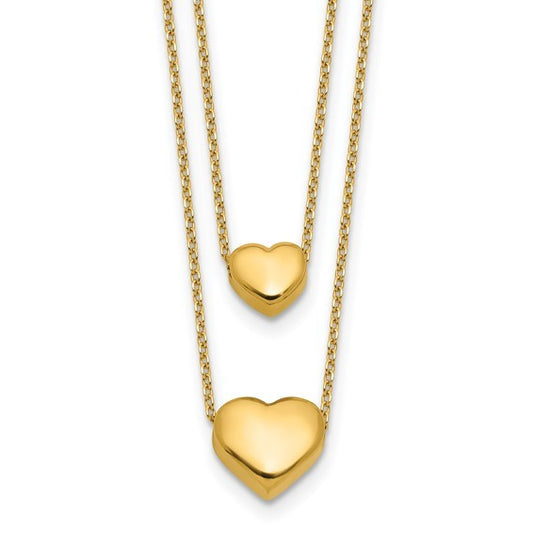 14K Yellow Gold Double Strand Heart Necklace