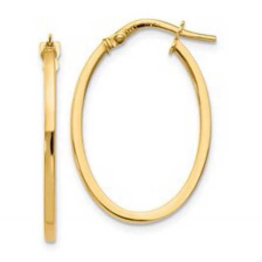14K Yellow Gold Oval Hoop Earrings