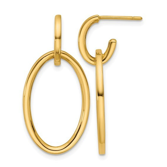 14K Yellow Gold Oval Link Post Dangle Earrings