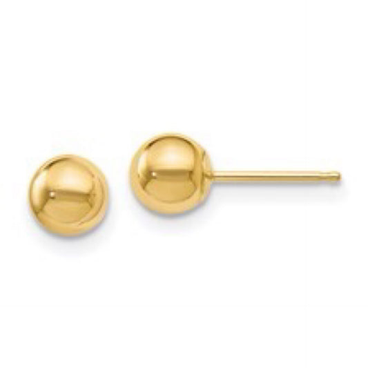 14K Yellow Gold Polished 5mm Bead Post Earrings