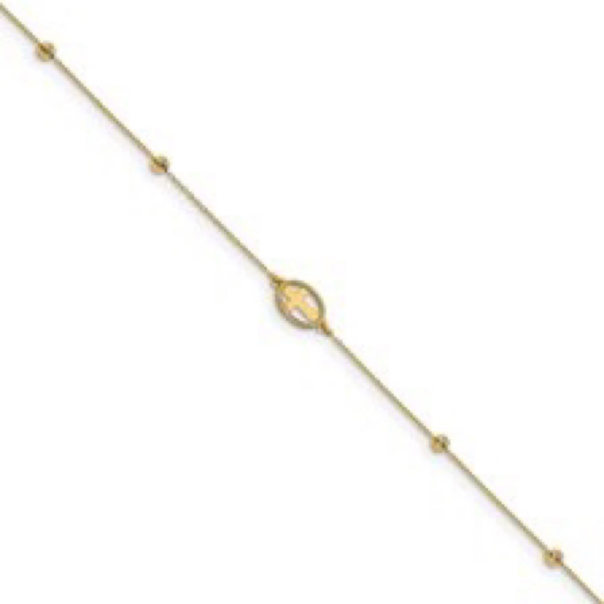 14K Yellow Gold Polished D/C Beaded Cross with 1in ext. Anklet